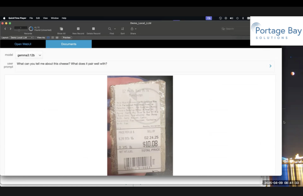 Slide 2, showing a part of a cheese package that lists ingredients, wieght, cost, date, and more